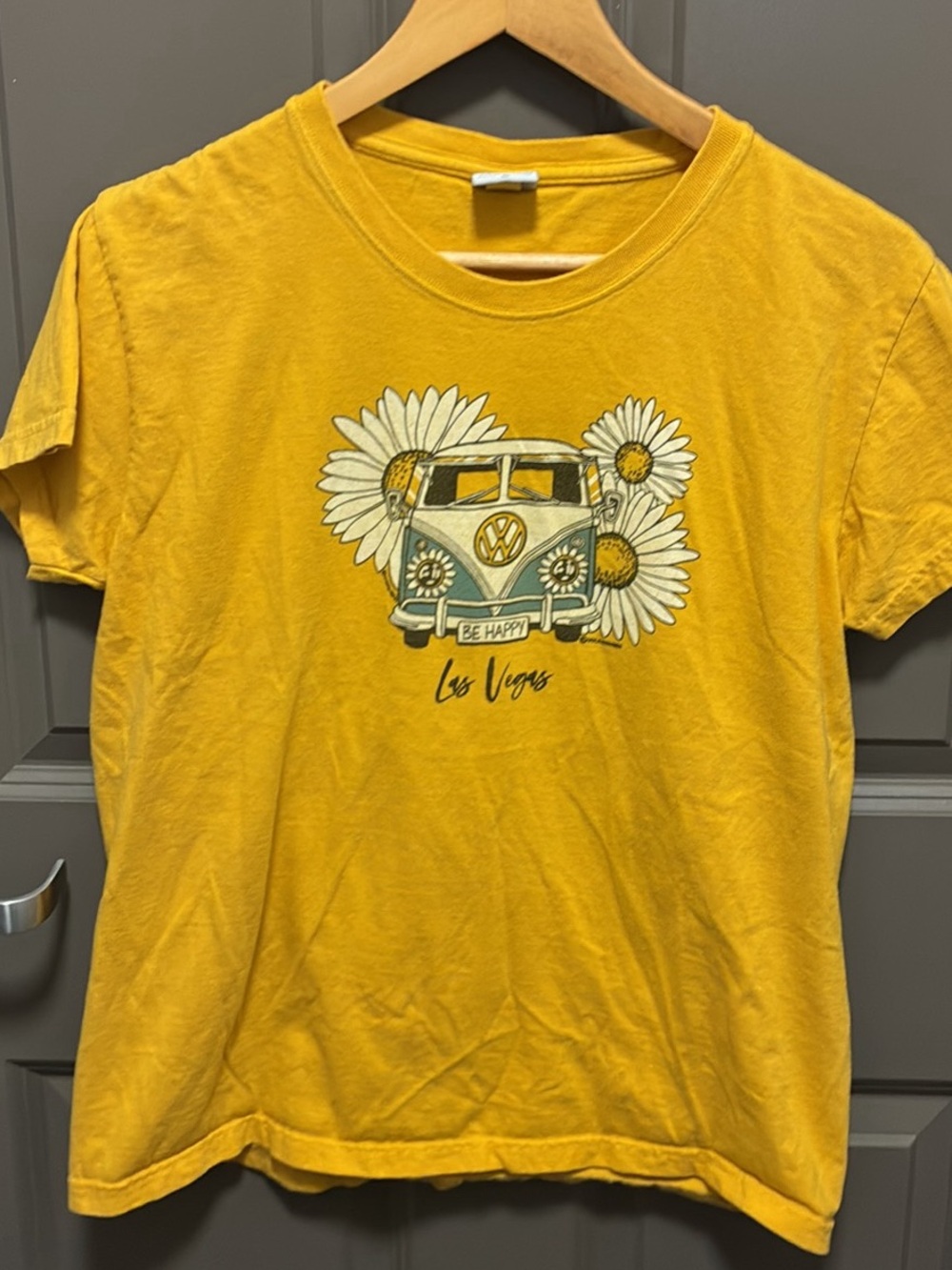 Yellow 'Be Happy' VW Camper Graphic Tee - Women's Short Sleeve